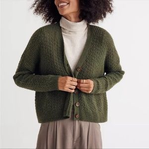 Madewell dark mossy green cropped cardigan - size small - runs big
